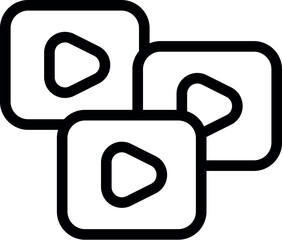 Black line art of overlapping play button icons with a modern, abstract style