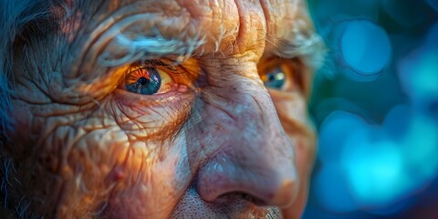 Elderly Man's Eyes Reflecting Fragmented Distorted Reality Due to Dementia - A Close-Up View. Concept Elderly, Man, Eyes, Dementia, Distorted Reality