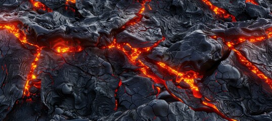 close-up shot showcases a fiery scene with rocks and lava actively flowing backdrop