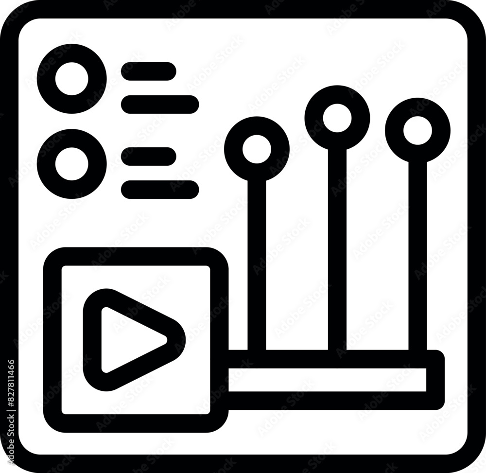 Poster black and white line icon representing a digital media control interface with play button and slider