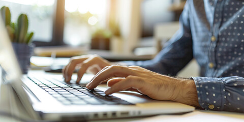 A blogger types away at their keyboard, crafting an engaging post about the latest industry trends and developments