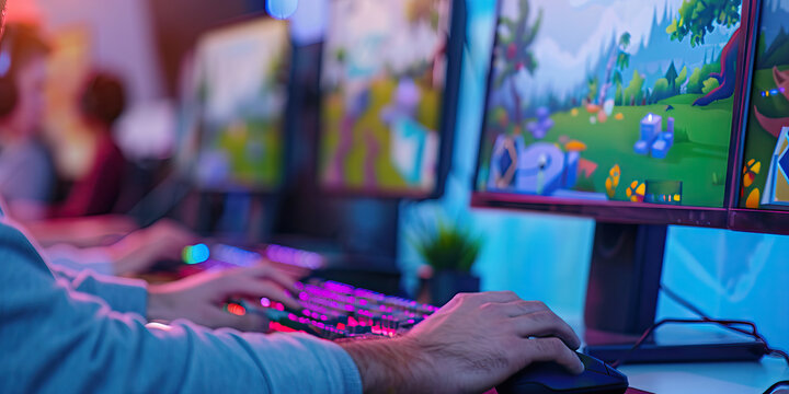 A game developer codes a thrilling level for their new game, their imagination the only limit to what they can create