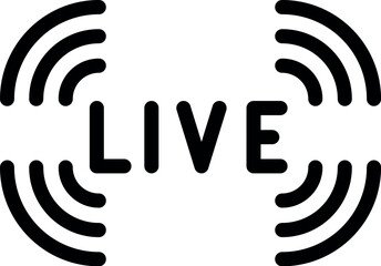 Black and white icon symbolizing a live broadcast or streaming service with signal waves