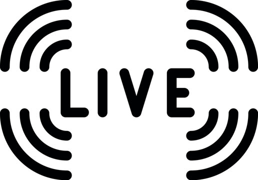 Black and white icon symbolizing a live broadcast or streaming service with signal waves