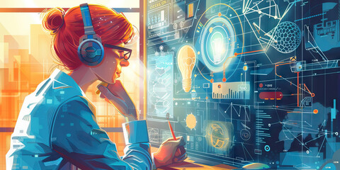 An engineer designs a revolutionary new product, their mind racing with ideas and innovative solutions
