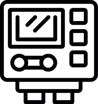 recommend clip art: Digital multimeter icon illustration in black and white. Vector graphic design of a simple and precise measurement tool for electrical and electronic testing. With graphical symbol for voltage