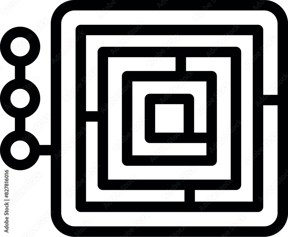Poster Simplistic line art of a square maze with a starting point, suitable for problemsolving themes