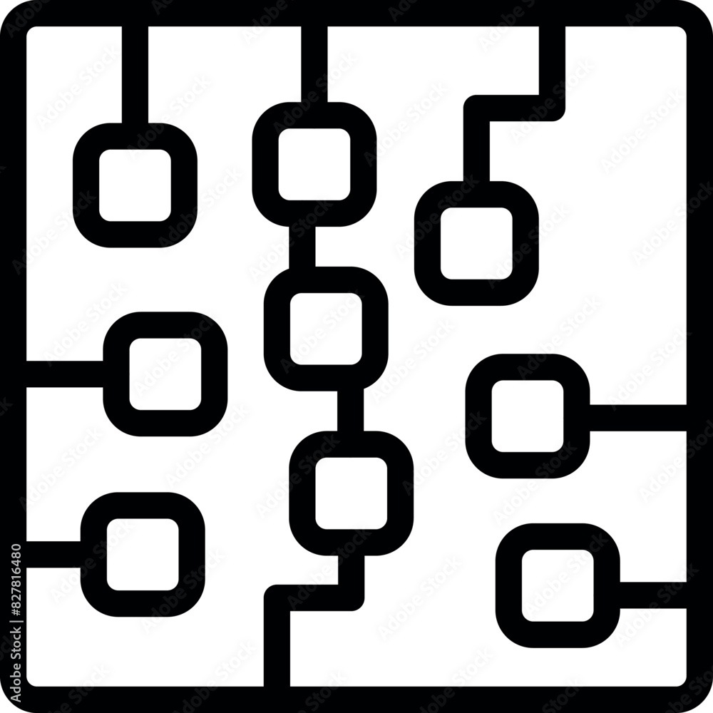 Poster minimalist icon representing an organizational chart with a network of connected boxes, in a clear b