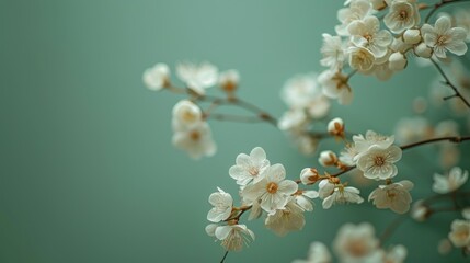 A serene and minimalistic image featuring delicate flowers against a green background. The simplicity of the design and the soft tones evoke a sense of calm and elegance, perfect for various creative