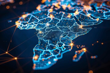 Digital Map of Africa Network Connection created with Generative AI