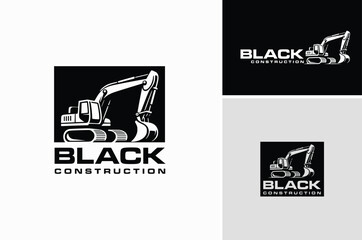 Excavation Backhoe Silhouette Heavy Land Machine Excavator for Building Construction Logo Design