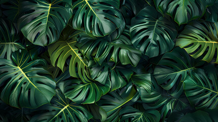 Dark green tropical leaves background