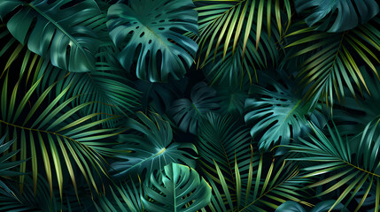 Dark green tropical leaves background