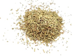 Rosemary spice portion on a white background.