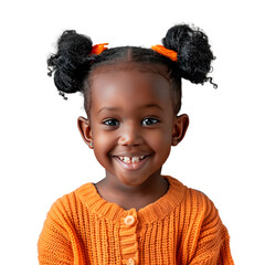 An cute little african girl. Isolated on transparent background.