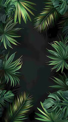 Dark green tropical leaves background