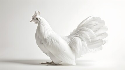 Elegant white hen bird with detailed feathers isolated on white.