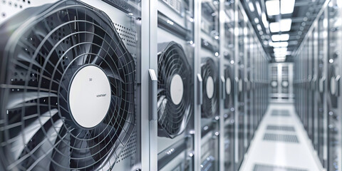 A clean room hums as powerful fans keep server racks cool and running smoothly