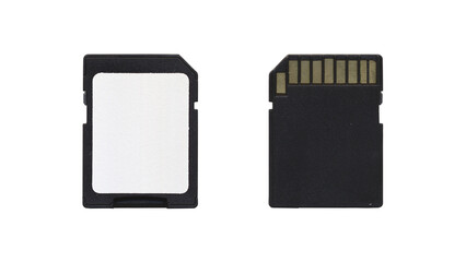 Set of black SD Disk Mockup, isolated memory cards in transparent background