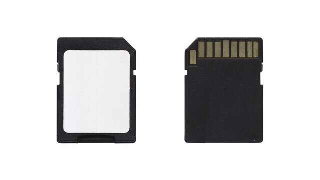 Set of black SD Disk Mockup, isolated memory cards in transparent background