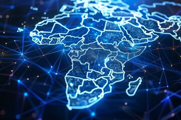 Digital Map of Africa Network Connection created with Generative AI