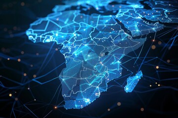 Digital Map of Africa Network Connection created with Generative AI