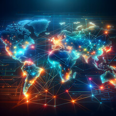 World map, network connectivity, data exchange and telecommunication