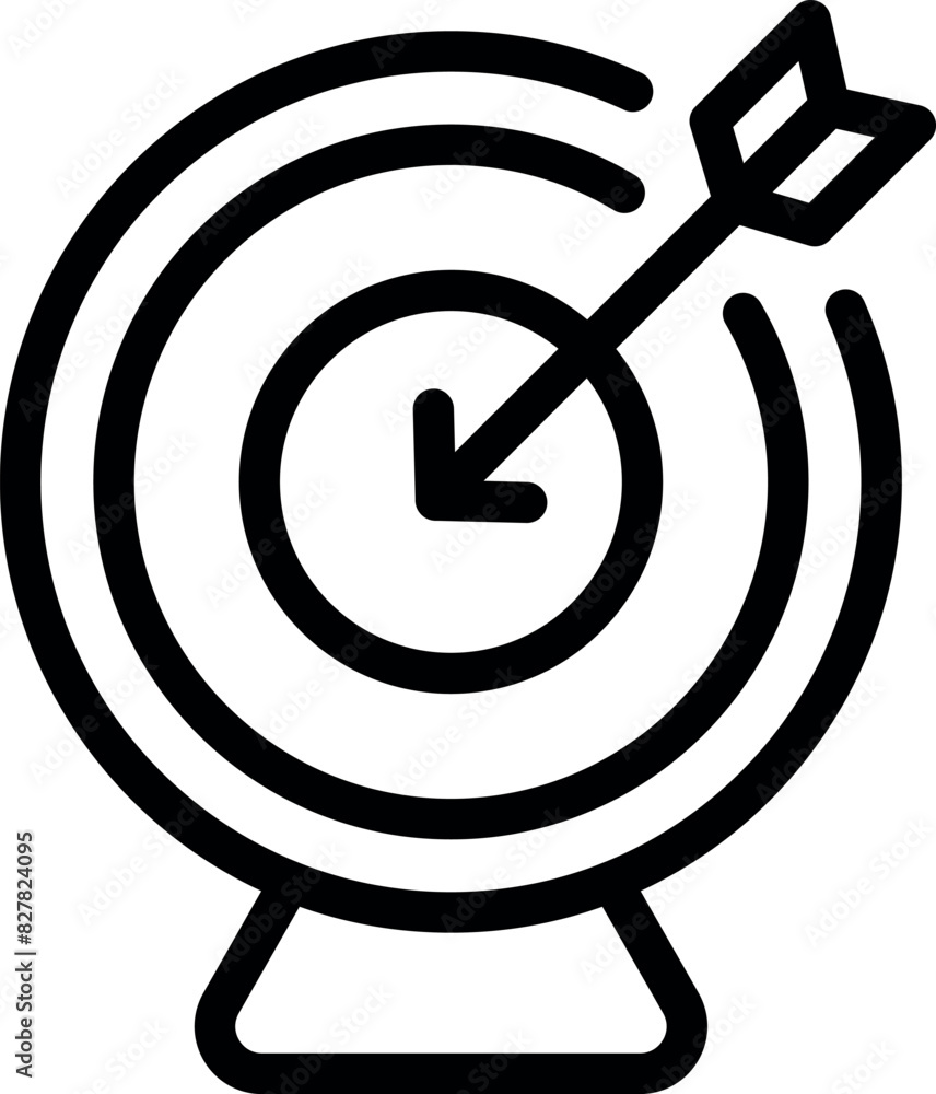 Poster black and white line art of a dartboard with a dart in the center, symbolizing precision and goal ac