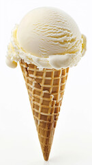 Vanilla ice cream in a cone isolated on a white background