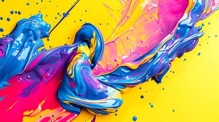 Energetic mix of neon yellow, royal blue, and fuchsia on a glossy background.