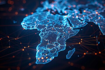 Digital Map of Africa Network Connection created with Generative AI