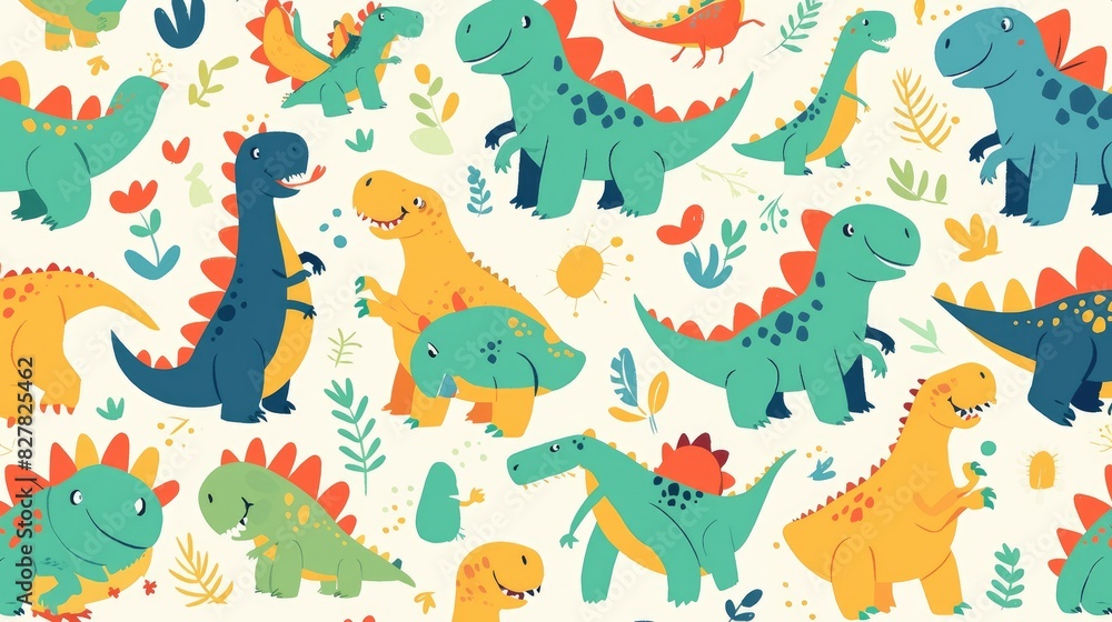 Poster quirky dinosaurs with a playful twist in a delightful pattern designed to enhance your creative proj
