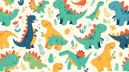 Quirky dinosaurs with a playful twist in a delightful pattern designed to enhance your creative projects Enjoy this charming 2d illustration