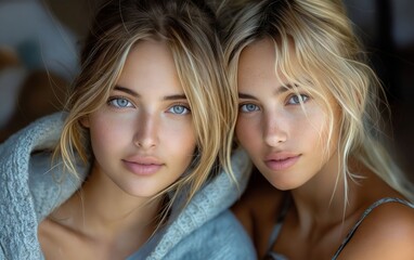 Two beautiful blonde women posing for the camera.