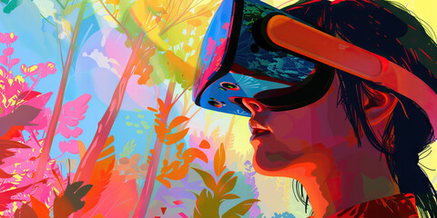 An artist creates a virtual reality experience, immersing viewers in a vivid, interactive world