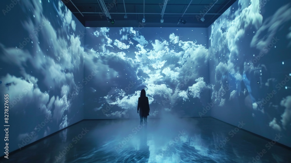 Poster a video installation projecting live weather data onto a moving canvas creating a mesmerizing displa
