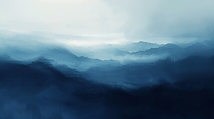 Fototapeta premium Abstract watercolor painting featuring serene layers of blue mountains fading into the mist