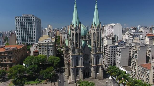Aerial view of S&eacute; Church, in S&eacute; Square, S&atilde;o Paulo, Brazil