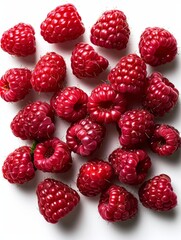 A Bunch of Raspberries on a White Surface