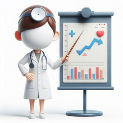 3D cartoon female doctor with medical chart