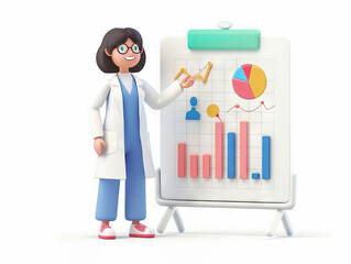 3D cartoon female doctor with medical chart