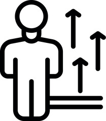 Abstract vector icon symbolizing career progression, advancement, and growth with upward arrows, person silhouette, and business concept for professional development and personal improvement