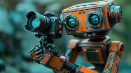 robot photographer with a photo camera about