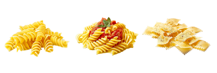 set of pasta dishes with distinct sauces and ingredients, isolated on transparent background