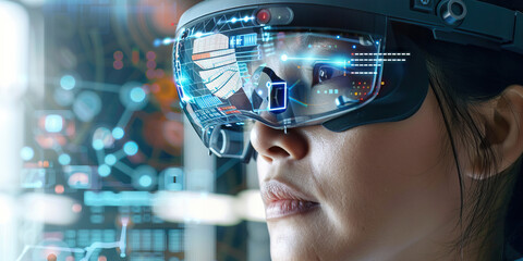 An augmented reality engineer overlays digital information onto the real world, enhancing human perception and blurring the line between reality and technology