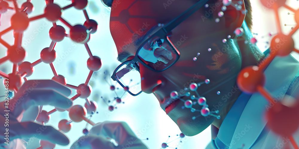 Aufkleber a nanotechnologist manipulates tiny atoms with delicate hands and tools in a science lab.