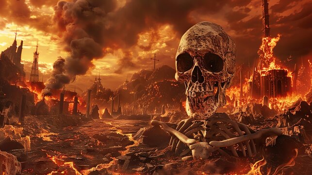 skull head and fire, a picture of hell