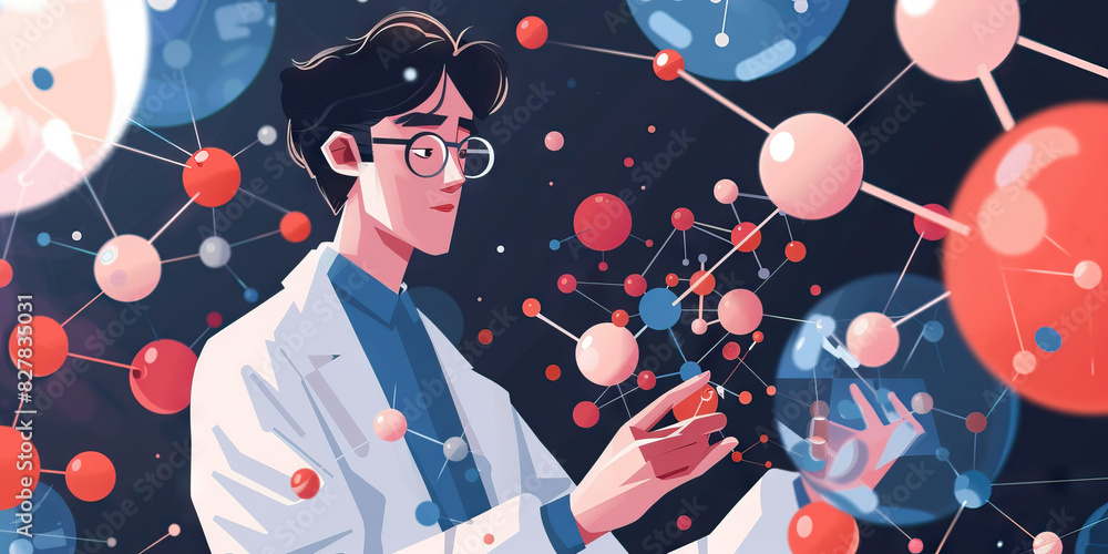 Aufkleber a nanotechnologist manipulates tiny atoms with delicate hands and tools in a science lab.