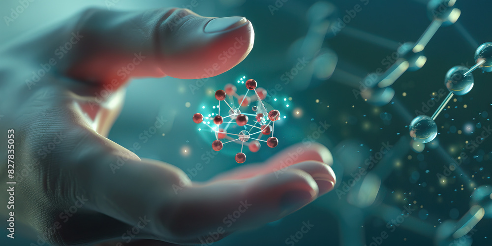 Aufkleber a nanotechnologist manipulates tiny atoms with delicate hands and tools in a science lab.