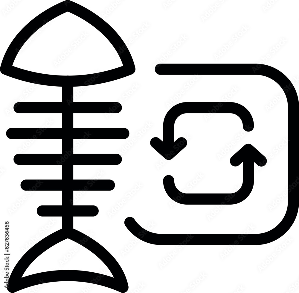 Poster black line icon representing renewable energy with a windmill and recycle loop